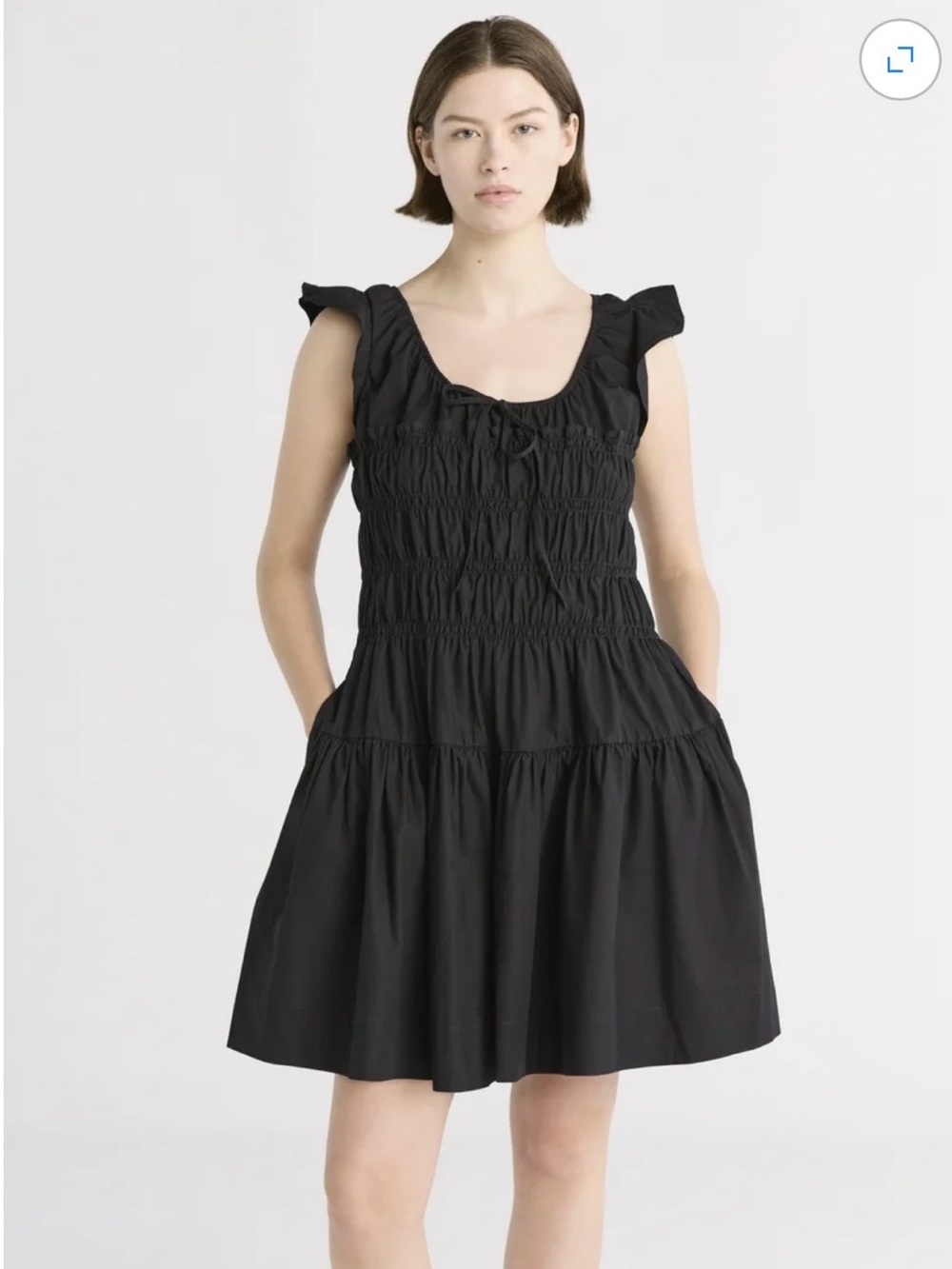 Smocked Ruffle Sleeve Mini Dress - Black